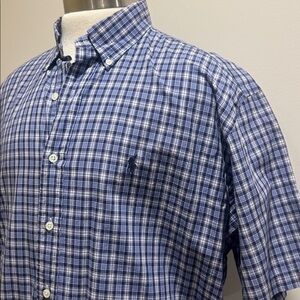 Ralph Lauren Blue Plaid Short-Sleeve Button-Down Shirt